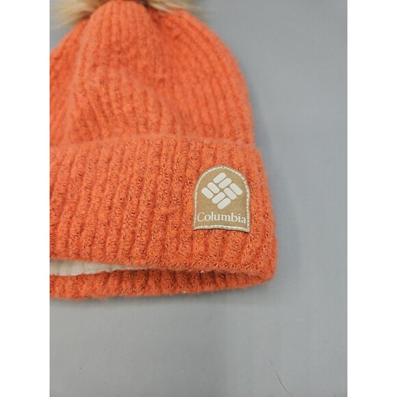 Columbia Winter Blur Pom Pom Beanie - Faded Peach Fleece Lined Ski - Picture 3 of 7